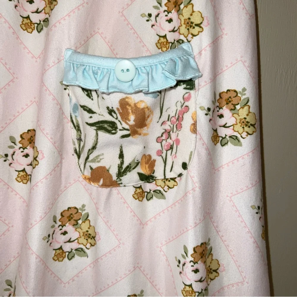 Sweethoney Pink Floral Girls' Nightgown with Blue Trim